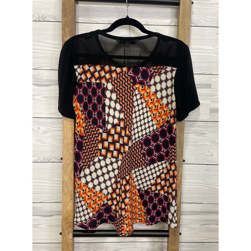 Trina Turk Women's Geometric Print Blouse Sheer Sleeves Size S - Picture 5 of 12